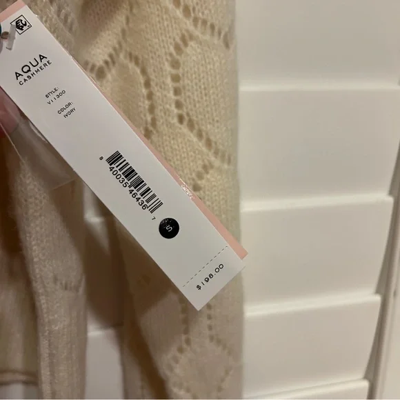 Aqua Cashmere Tulip Floral Embroidered Cashmere Sweater Cream/Pink Size Small - Picture 6 of 9